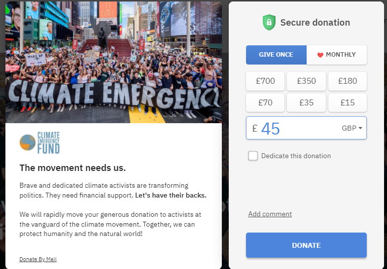 Formulaire de don au Climate Emergency Fund
